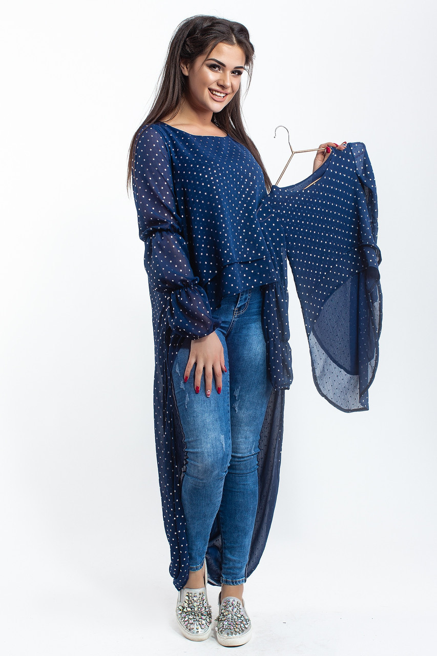 Детская блузка туника для девочки из двухслойного шифона со шлейфом в звездочки, серия "мама и дочка" - фото 1 - id-p9399806