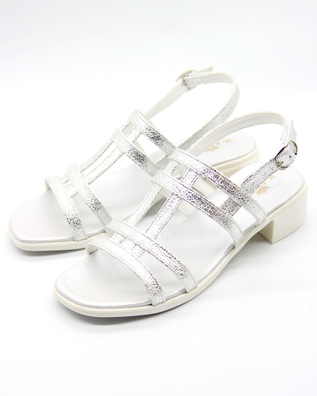 Женские босоножки на каблуке из натуральной кожи - женская летняя обувь, цвет серебристый, размер 37 - фото 1 - id-p9579217