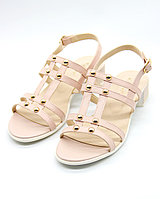 Натуральные кожаные женские босоножки на каблуке - женская летняя обувь, сандали женские розовые, размер 37
