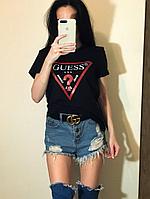 Стильная женская футболка с красивой надписью спереди, реплика Guess