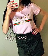 Стильная женская футболка с красивой надписью спереди, реплика Гуччи