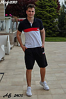Мужской молодежный летний спортивный костюм: черные шорты и футболка поло