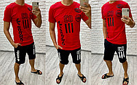 Мужской молодежный спортивный костюм: шорты и футболка с брендовой надписью, реплика Адидас