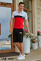 Мужской молодежный летний спортивный костюм: черные шорты и футболка поло, реплика Tommy Hilfiger