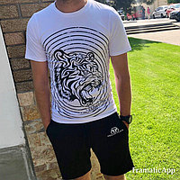 Мужской молодежный спортивный костюм: шорты и футболка с рисунком тигра