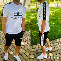 Мужской молодежный спортивный костюм: черно-белые шорты и футболка
