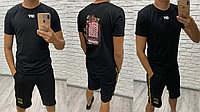 Мужской молодежный спортивный костюм: шорты с лампасами и футболка с рисунком на спине