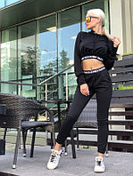 Женский стильный молодежный спортивный костюм: штаны и кофта топ с капюшоном