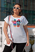 Женская летняя футболка с красивой аппликацией спереди, батал большие размеры