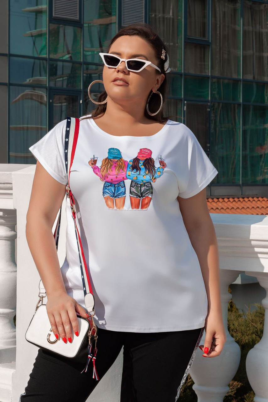Женская летняя футболка с красивой аппликацией спереди, батал большие размеры - фото 1 - id-p9662754