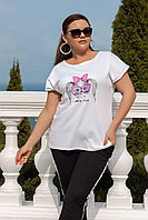 Женская летняя футболка с красивой аппликацией спереди, батал большие размеры
