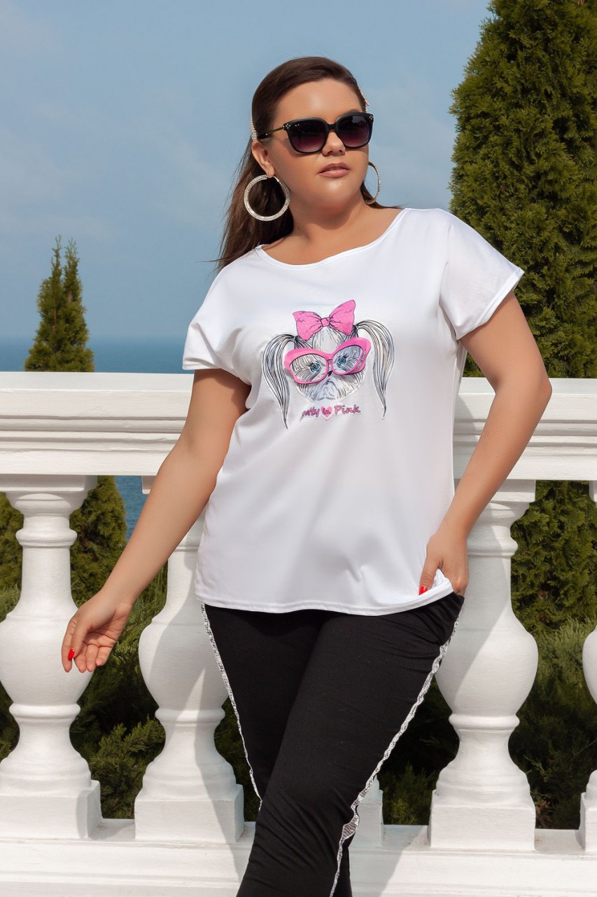 Женская летняя футболка с красивой аппликацией спереди, батал большие размеры - фото 1 - id-p9662765