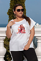 Женская летняя футболка с красивой аппликацией спереди, серия "мама и дочка", батал большие размеры