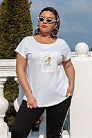 Женская летняя футболка с красивой аппликацией спереди, серия "мама и дочка", батал большие размеры