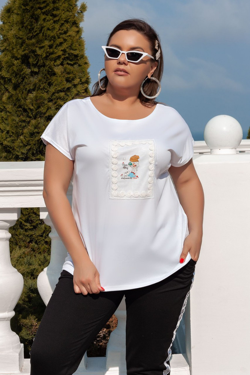 Женская летняя футболка с красивой аппликацией спереди, серия "мама и дочка", батал большие размеры - фото 1 - id-p9662774