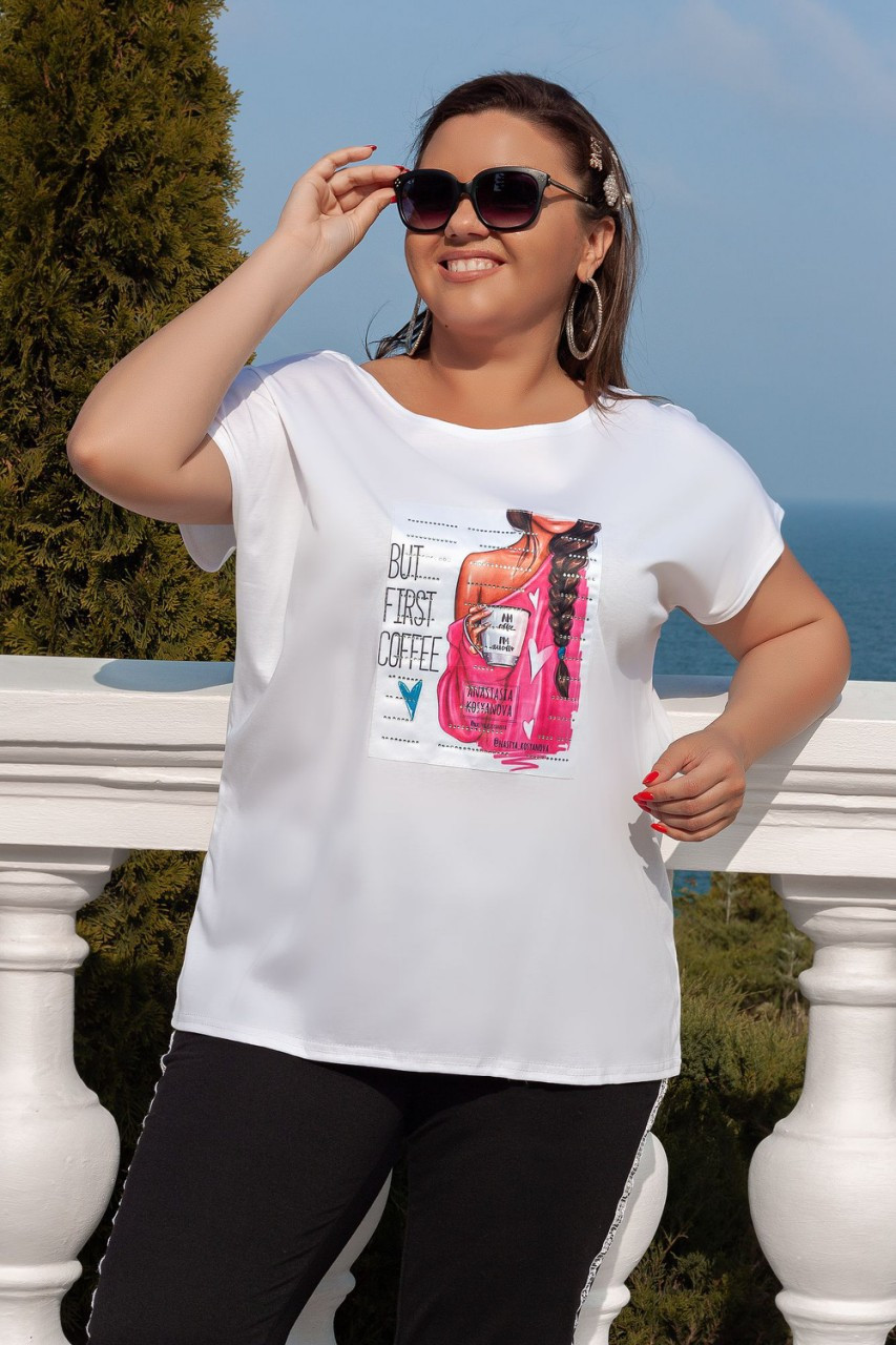 Женская летняя футболка с красивой аппликацией спереди, серия "мама и дочка", батал большие размеры - фото 1 - id-p9662778