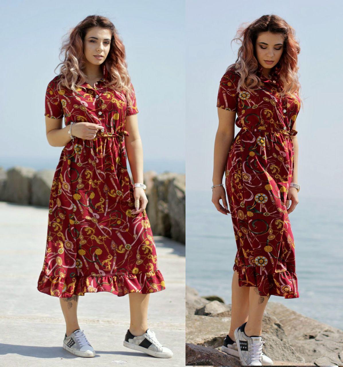 Свободное летнее ретро платье на пуговицах с воротом стойкой и пояском - фото 1 - id-p9666742