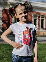 Детская летняя футболка для девочки с красивой аппликацией спереди, серия "мама и дочка"