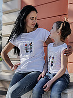 Женская летняя футболка с красивой аппликацией спереди, серия "мама и дочка"