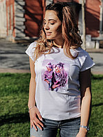 Женская летняя футболка с красивой аппликацией спереди, серия "мама и дочка"