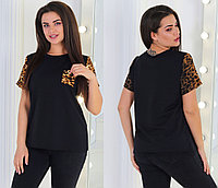 Женская летняя футболка с леопардовыми вставками, батал большие размеры