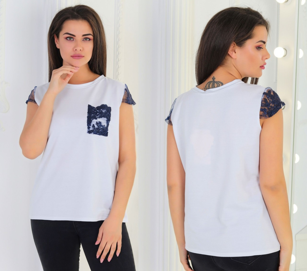 Женская летняя футболка с кружевными вставками, батал большие размеры - фото 1 - id-p9684583