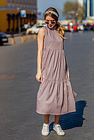 Летнее широкое платье из коттона без рукавов и с воротником стойкой