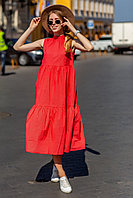 Летнее широкое платье из коттона без рукавов и с воротником стойкой