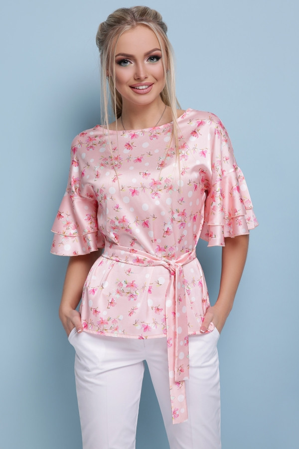 Цветы блуза Мирабель к/р персик горох - фото 1 - id-p9741889