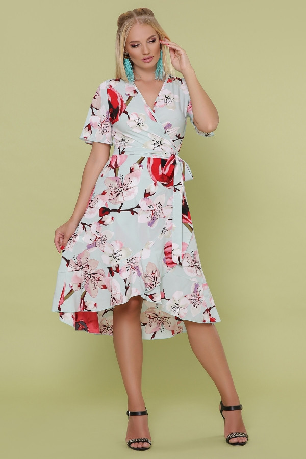 Платье Алесия-Б к/р мята-крупный цветок - фото 1 - id-p9741921