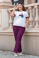 Летний женский костюм: футболка с рисунком и брюки свободного кроя, норма и батал большие размеры