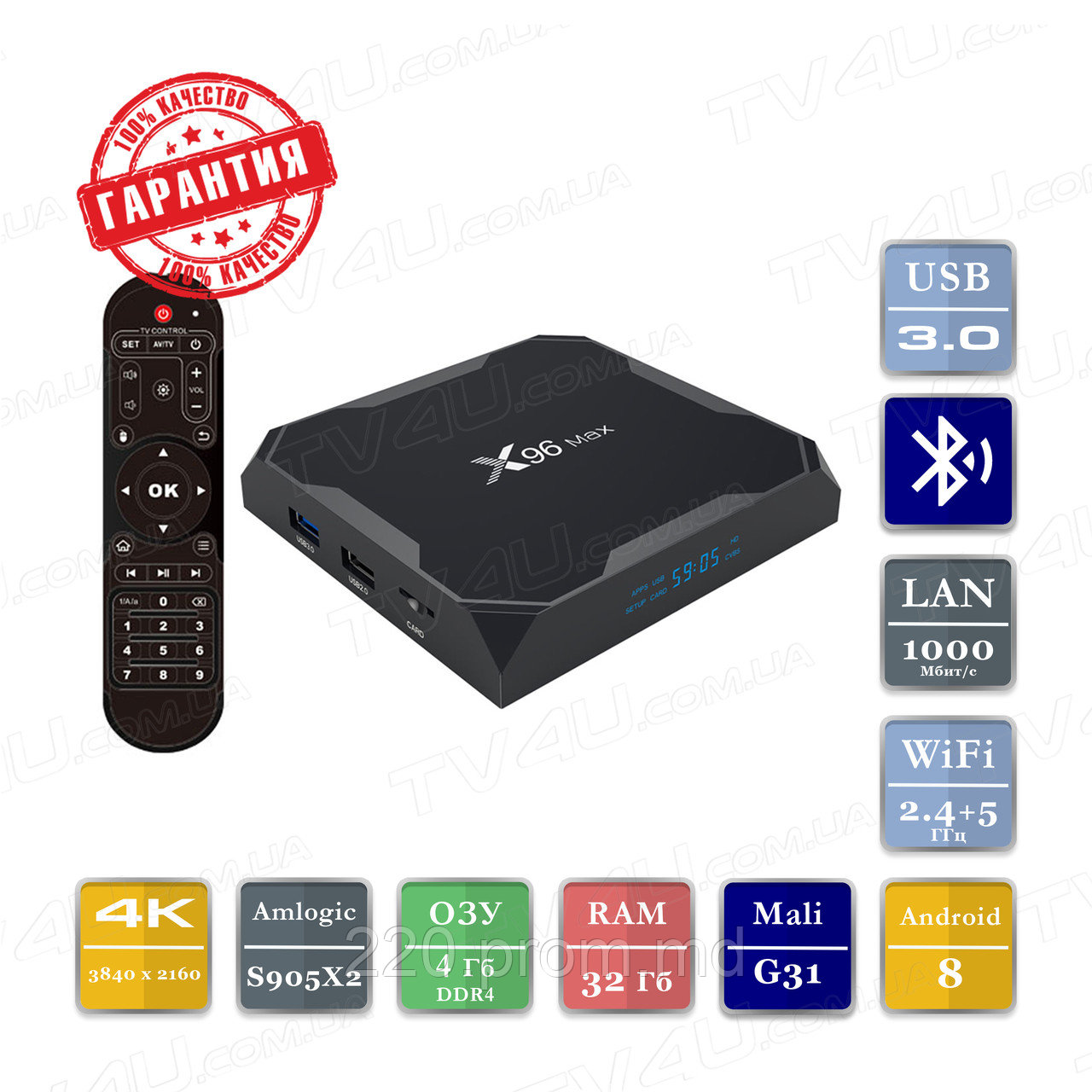 Smart ТВ приставка X96 Max Smart TV Box 4G/32G - фото 1 - id-p9768023