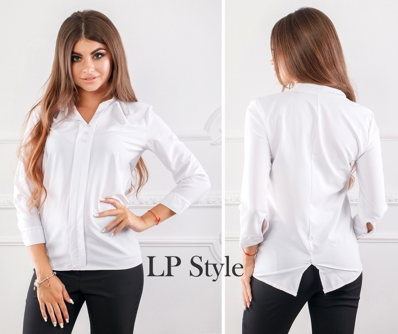 Женская стильная блузка рубашка с пуговками и разрезом сзади - фото 1 - id-p9807636