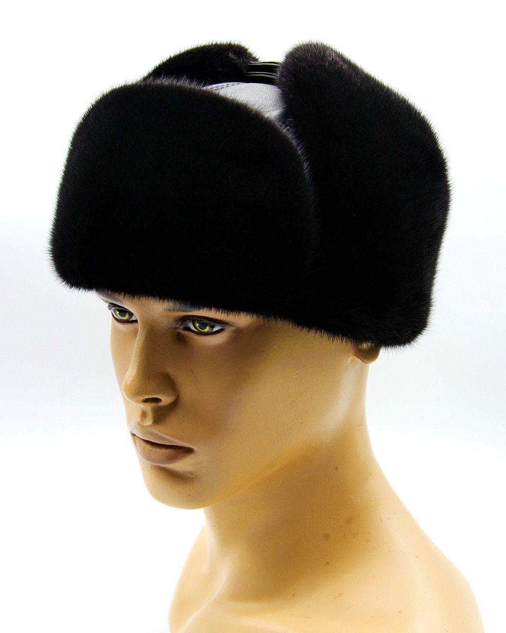 Мужская норковая шапка ушанка "Молодежка" из меха и кожи черная. - фото 1 - id-p2467910