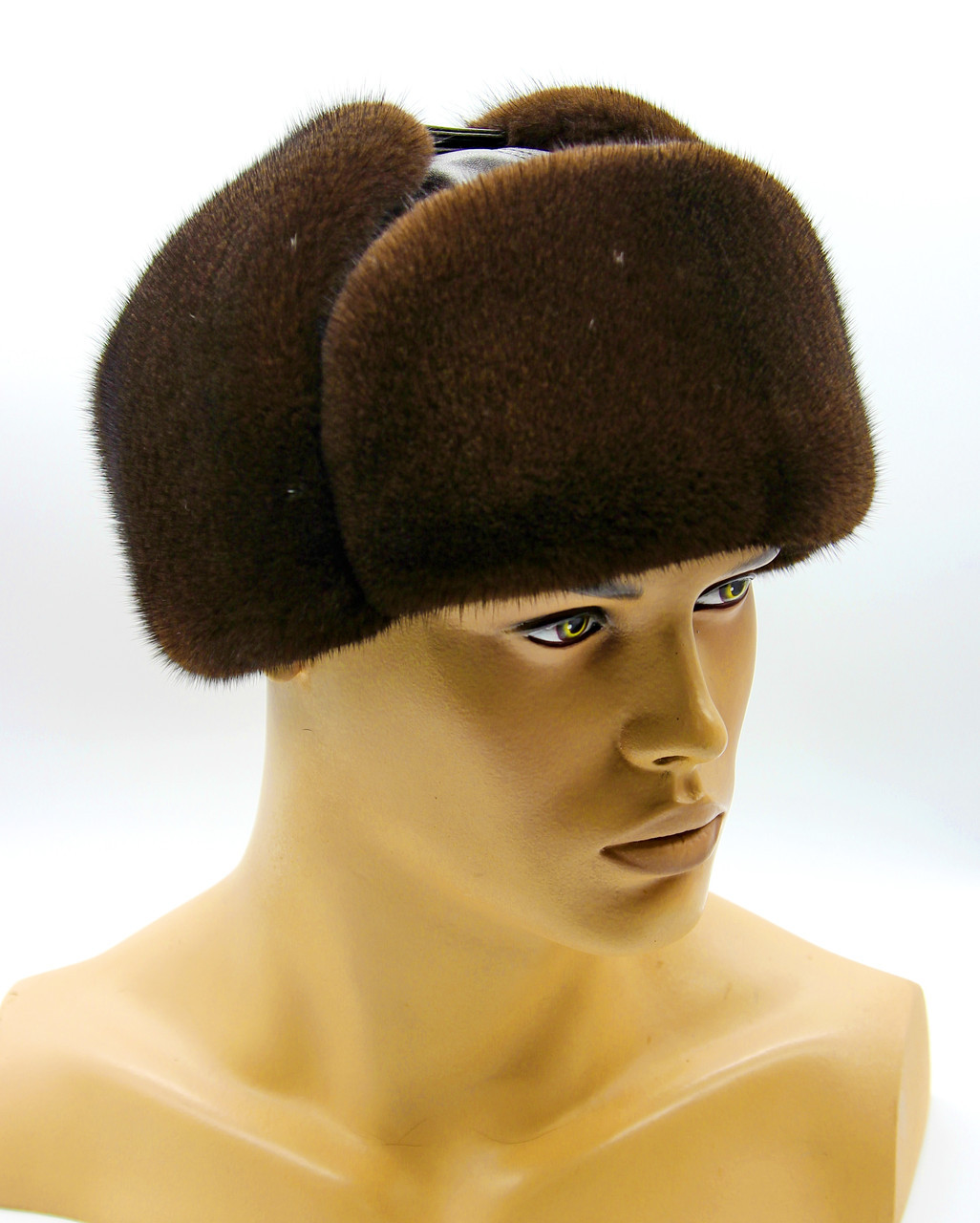 Мужская меховая шапка ушанка "Молодежка" из меха норки и кожи, коричневая пастель. - фото 1 - id-p8141462