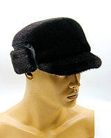 Мужская меховая кепка "Конфедератка" - зимняя шапка из меха норки с ушками, черная.
