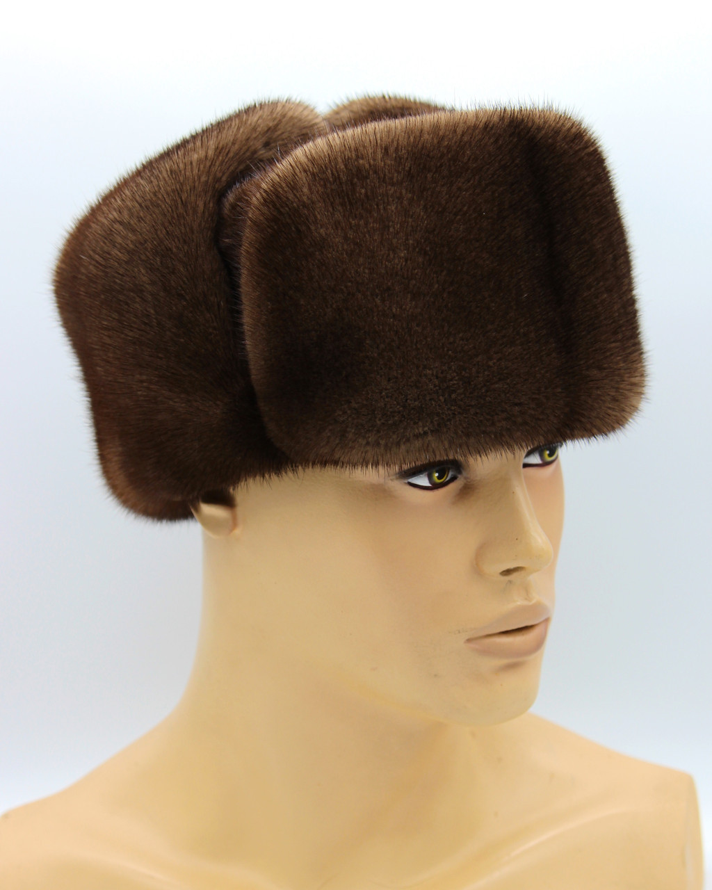 Норковая мужская меховая шапка ушанка "Классическая" полностью из меха коричневая пастель. - фото 1 - id-p8141467
