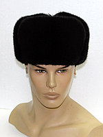 Норковая меховая шапка черная мужская ушанка "Классическая" полностью из меха. 56