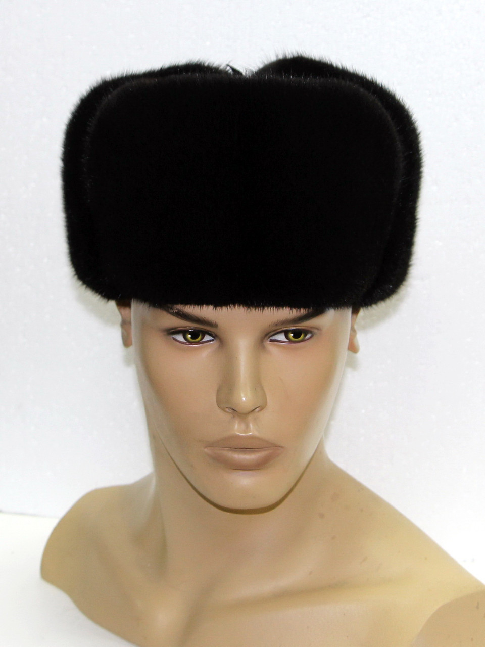 Норковая меховая шапка черная мужская ушанка "Классическая" полностью из меха. 56 - фото 1 - id-p9820443