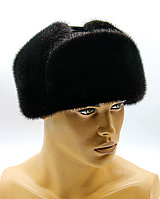 Мужская норковая ушанка шапка "Молодежка" из меха норки и замши черная. 56
