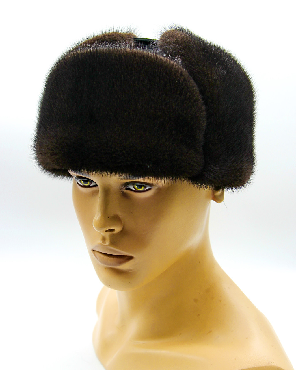 Мужская норковая ушанка шапка "Молодежка" из меха норки и замши коричневая. - фото 1 - id-p9820449