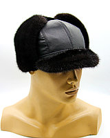 Норковая мужская шапка с козырьком "Мячик" кепка из меха и кожи черная.