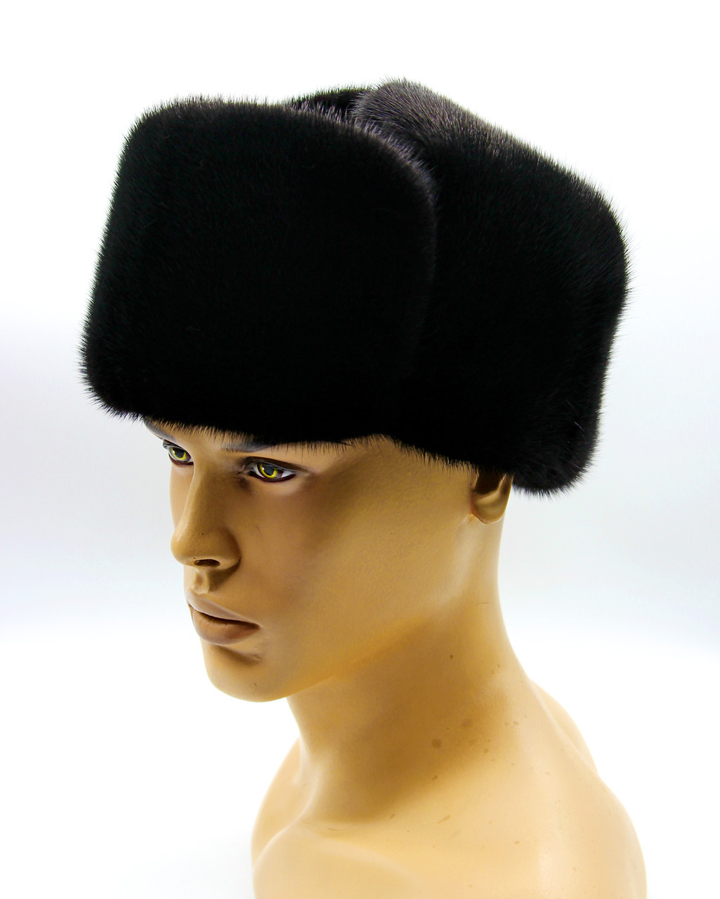 Норковая мужская меховая шапка ушанка черная "Классческая" комбинированная с замшей. - фото 1 - id-p8141254