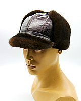 Норковая мужская шапка с козырьком "Мячик" кепка из меха и кожи коричневая.