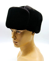 Норковая мужская меховая шапка ушанка черная "Классческая" комбинированная с замшей. 56