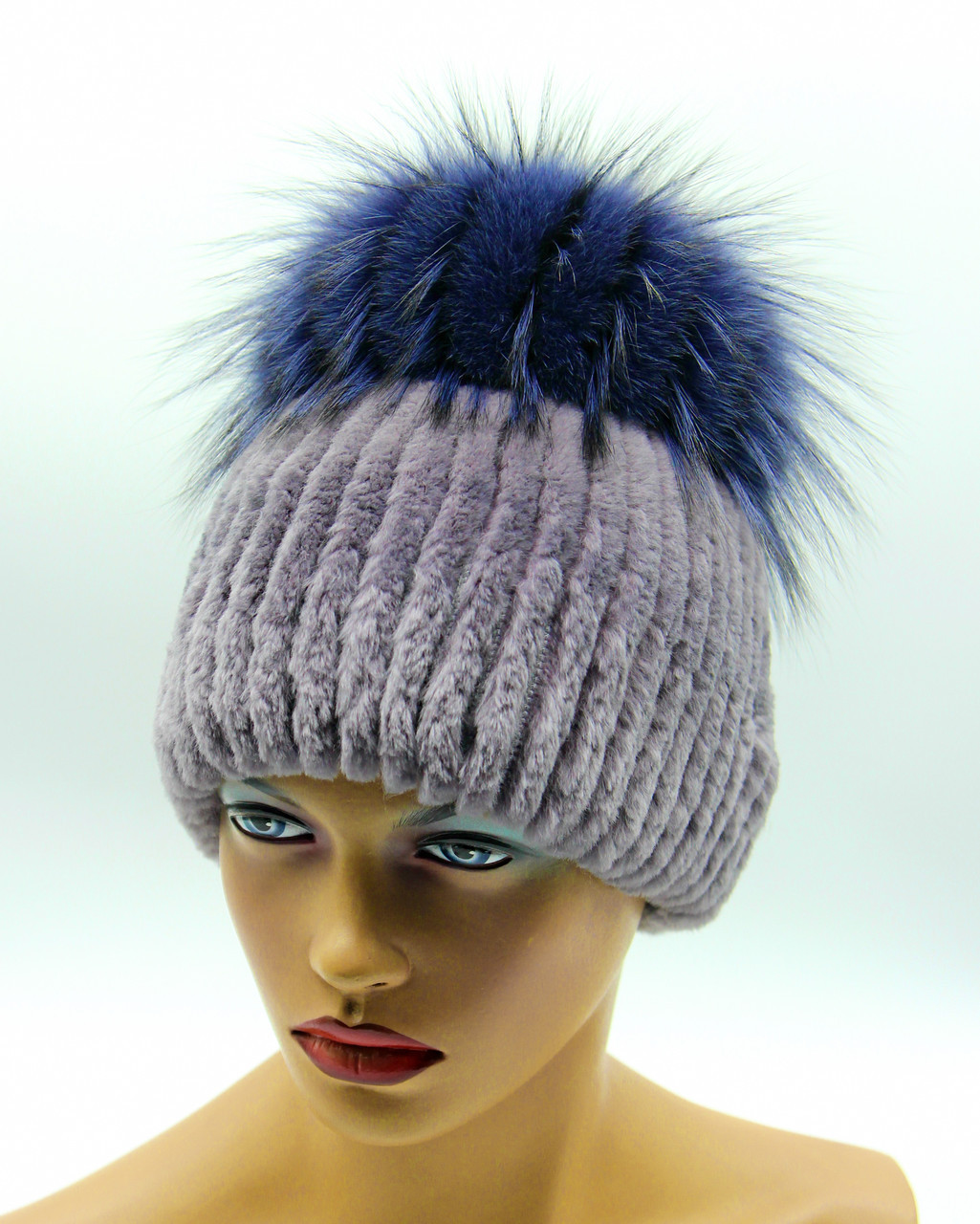 Женская зимняя шапка на вязаной основе из меха песца и Rex Rabbit "Малибу" (сиреневая) - фото 1 - id-p9872375