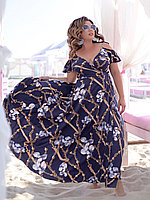 Женское воздушное нарядное летнее платье на бретелях с пышной юбкой на запах, батал большой размер