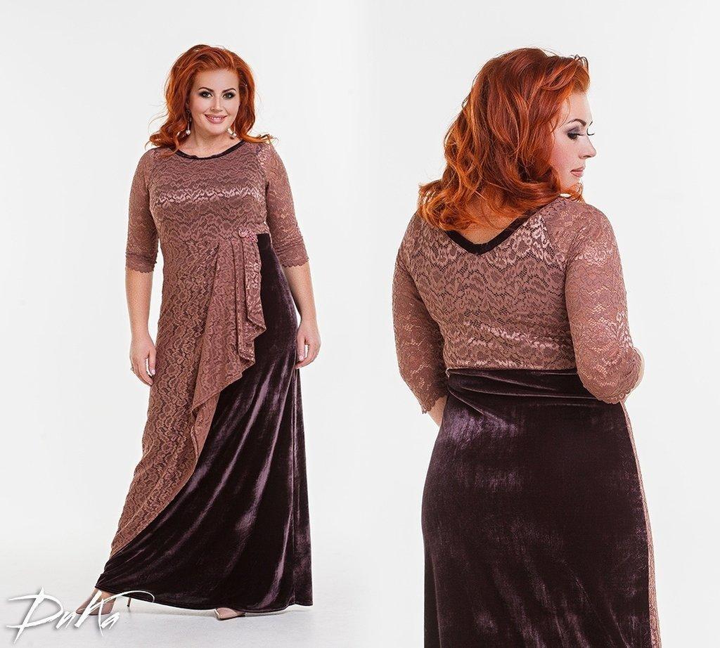 Длинное женское нарядное бархатное платье комбинированное с гипюром, батал большой размер - фото 1 - id-p9897366
