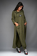 Оригинальный теплый женский ангоровый костюм: длинная туника с капюшоном и штаны, батал большой размер