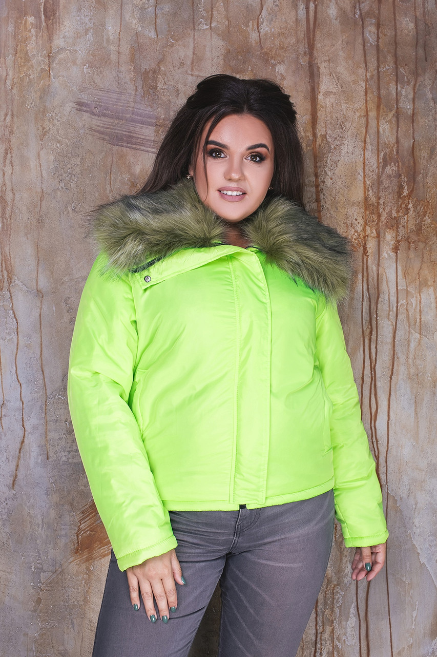 Женская осенняя куртка из плащевки на синтепоне, со съемным меховым воротником, норма и батал большие размеры - фото 1 - id-p9903984